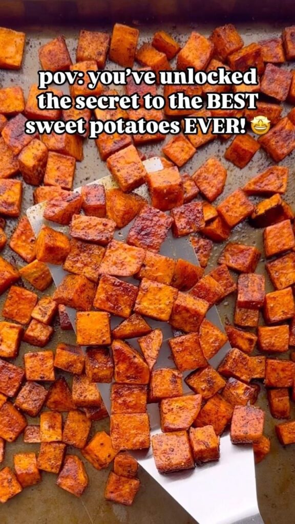 cubed sweet potatoes in oven