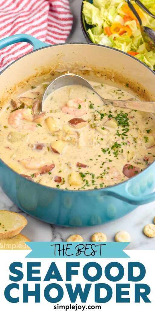 creamy seafood chowder in pot